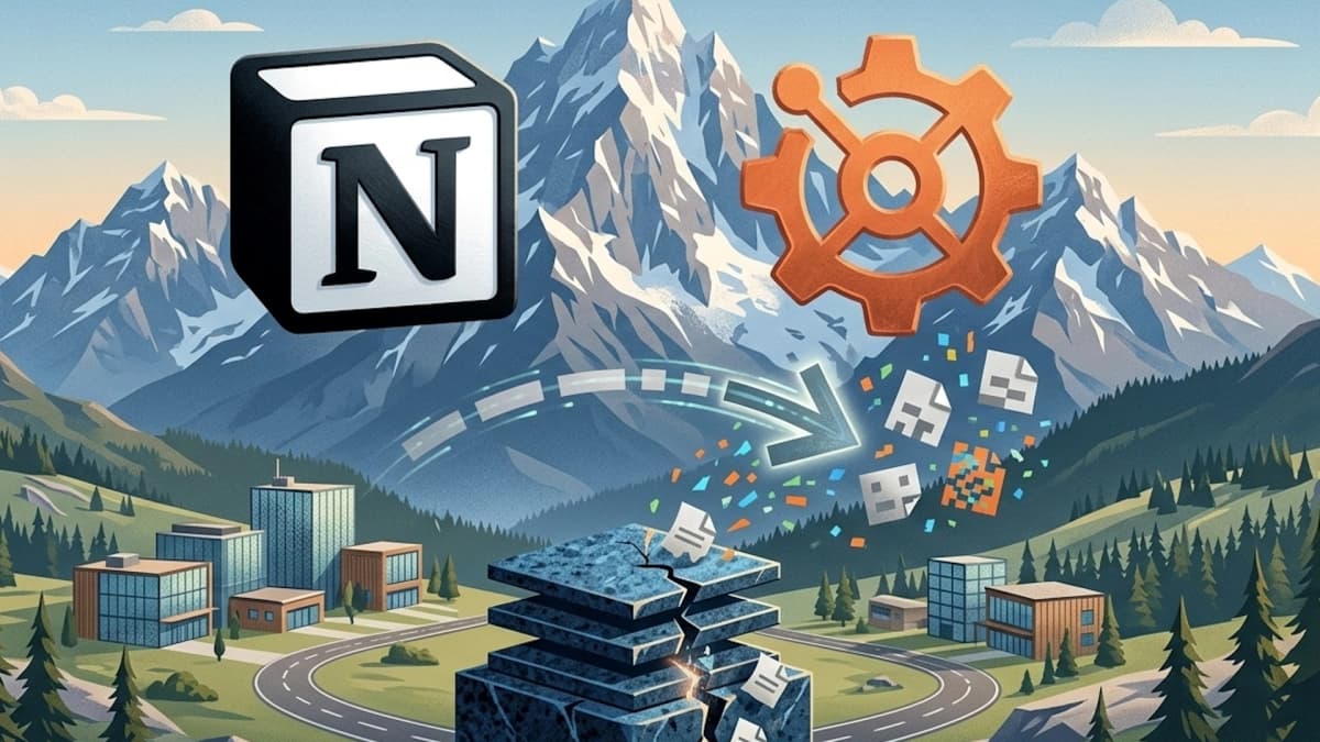 Two logos with a mountain in the background showing data transfer