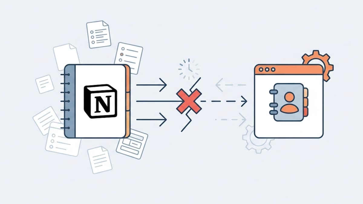 Cartoon of a sales rep with notes stuck in Notion while HubSpot shows an empty timeline