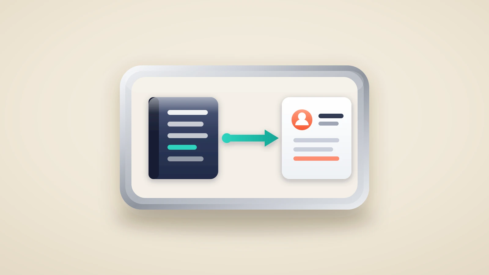 A 3D enamel pin of a notebook connected to a CRM contact card, representing a client notes app