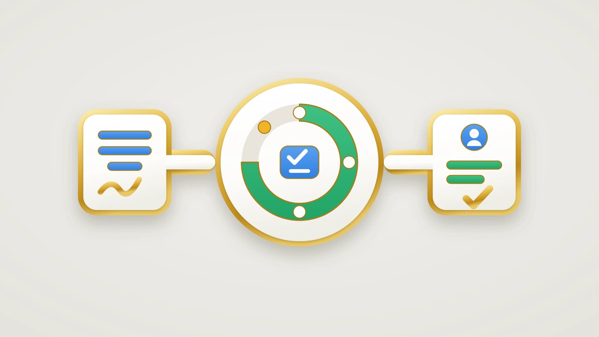 An enamel pin illustration of a signed contract passing through an onboarding plan and arriving as a live client record